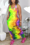 Casual Sleeveless Boat Neck Step Skirt Ankle-Length Print hole Tie and dye Dresses