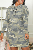 Casual Camouflage Print Split Joint Hooded Collar Straight Plus Size Dresses