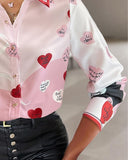 Colorblock Heart Letter Print Buttoned Top
