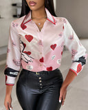 Colorblock Heart Letter Print Buttoned Top
