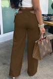 Casual Solid Hollowed Out Draw String Boot Cut Wide Leg Patchwork Bottoms
