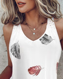 Feather Print Crochet Lace Tank Top