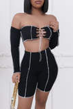 Street Solid Bandage Strapless Long Sleeve Two Pieces