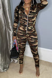 Fashion Casual Camouflage Print Split Joint Hooded Collar Long Sleeve Two Pieces