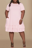 Casual Solid Flounce O Neck Cake Skirt Plus Size Dresses