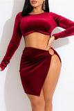 Fashion Sexy Solid Hollowed Out Split Joint O Neck Long Sleeve Dresses