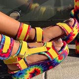 Casual Street Split Joint Tie-dye Fish Mouth Out Door Shoes