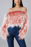 Artificial fur One word collar Long Sleeve Solid Long Sleeve Tops