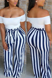 Fashion Casual Striped Printed Blue Loose Pants