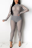 Sexy Striped Printed White Perspective Jumpsuit