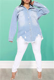 Fashion Casual Solid Ripped Turndown Collar Plus Size Overcoat