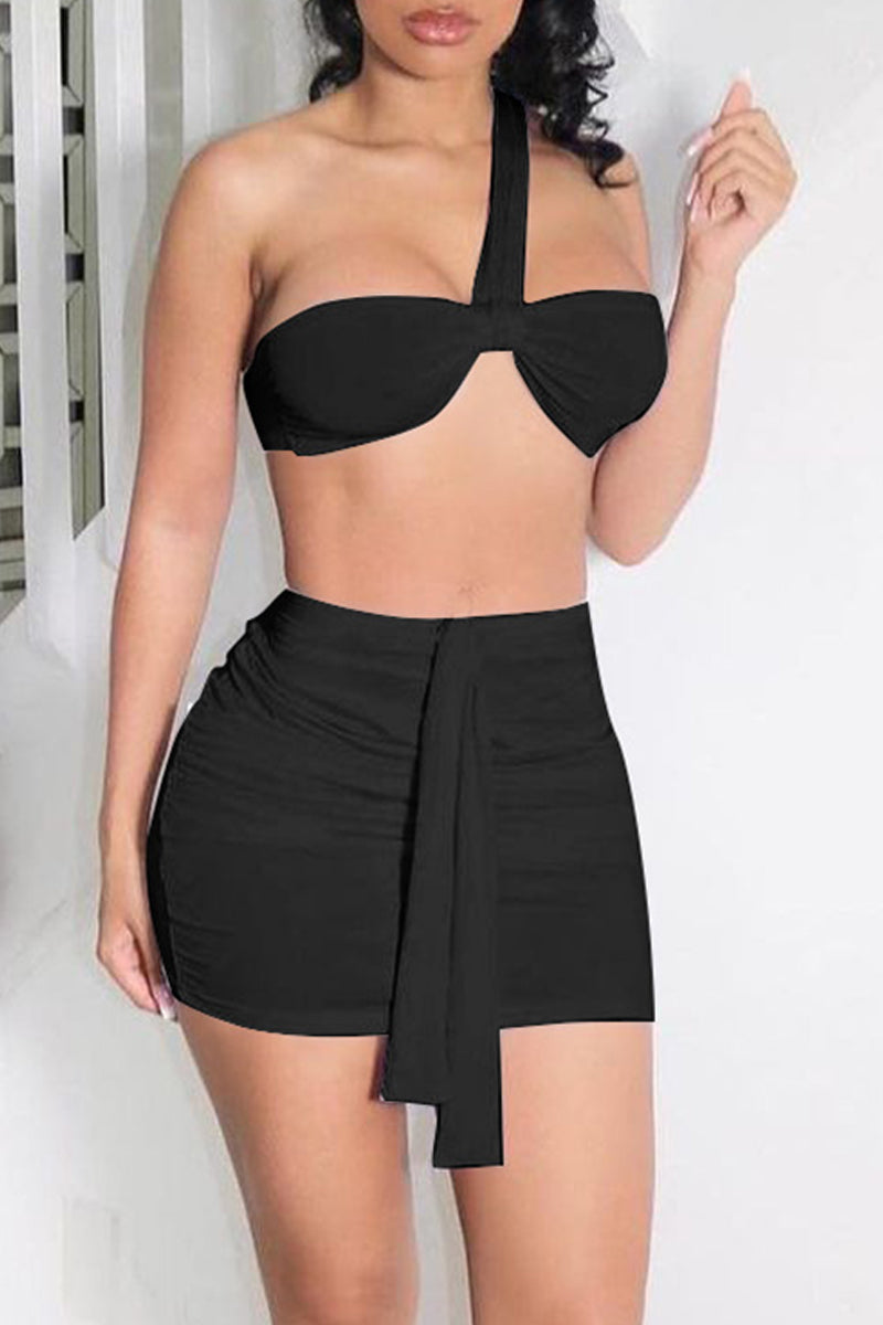 Fashion Sexy Solid Backless Strapless Sleeveless Two Pieces