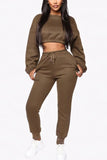 Fashion Casual Khaki Solid Pullover Two Pieces
