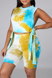 Casual Print Split Joint O Neck Sleeveless Two Pieces