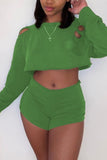 Fashion Sexy Long Sleeve Top Grass Green Shorts Set