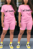 Fashion Casual Letter Print T-shirt Pink Shorts Set