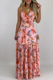 Fashion Sweet Vacation Floral Cut Out Spaghetti Strap Maxi Dresses