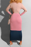 Fashion Color Block Temperament Multicolor Dress