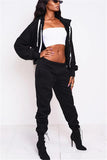 Casual Sports Black Hooded Two-Piece Suit