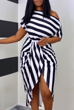Sexy Striped Split Joint One Shoulder Irregular Dress Dresses