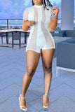 Fashion Sexy Patchwork Hollowed Out See-through O Neck Skinny Romper