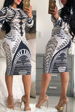 Casual Geometric Printed Slim Knee Length Dress