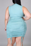 Fashion Casual Plus Size Solid Fold O Neck Sleeveless Dress