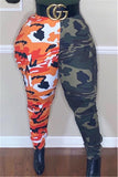 Fashionable Elastic Two-Tone Stitching Camouflage Red Pants