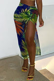 Fashion Sexy Print Slit Regular High Waist Skirt