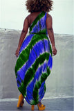 OL Off The Shoulder Sleeveless O neck Asymmetrical Ankle-Length Print Tie and dye asymmetrical Dresses