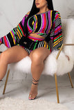 Sexy Striped Puff Sleeve Multicolor Two-piece Set