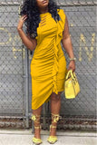 Fashion Sexy Golden Sleeveless Irregular Dress