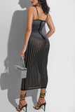 Fashion Sexy Hot Drilling See-through Spaghetti Strap Sling Dress