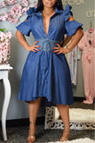 Fashion Casual Hollow Out Lotus Leaf Blue Jean Dress