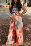 Sexy Printed Strapless Wide Leg Pants Multicolor Set