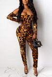 Sexy Print Hollow Polyester Long Sleeve Wrapped  Jumpsuits