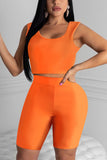 Fashion Sexy Sleeveless Top Orange Two-Piece Set