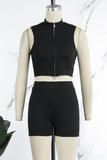 Casual Solid Patchwork Zipper Collar Two Pieces