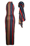 Bohemian Off The Shoulder Sleeveless O neck Step Skirt Ankle-Length  Print Dresses
