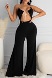 Fashion Sexy Hollowed Out Backless Halter Regular Jumpsuits