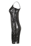 Sexy Side Slit Black Sequined Knee Length  Dress