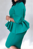 Fashion Large Size Ruffled Green Hip Dress