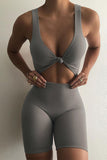 Sexy Solid Hollowed Out Split Joint Knotted V Neck Jumpsuits