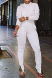 Casual Lace-up White Blending Two-pieces Pants Set