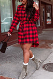 Casual Turdown Collar Button Red Plaid Dress (With Belt)