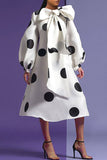 Elegant Print Polka Dot Split Joint With Belt With Bow O Neck A Line Dresses(Contain The Belt)
