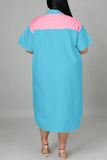 Casual Solid Split Joint Zipper Collar Straight Plus Size Dresses