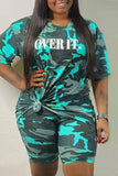 Cotton Fashion Casual adult Ma'am O Neck Letter Camouflage Two Piece Suits Stitching Plus Size