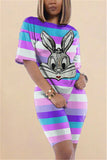 Fashion Striped Printed Rabbit Sequins Purple Set