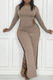 Sexy Casual Solid Hollowed Out Slit O Neck Long Sleeve Plus Size Dresses